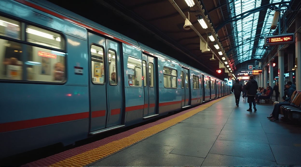 Mumbai Metro Gold Line train at a station platform, connecting Chhatrapati Shivaji Maharaj and Navi Mumbai airports.