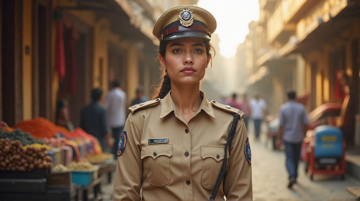 Simran Bala in Indian police uniform leading a contingent during a historic Republic Day event