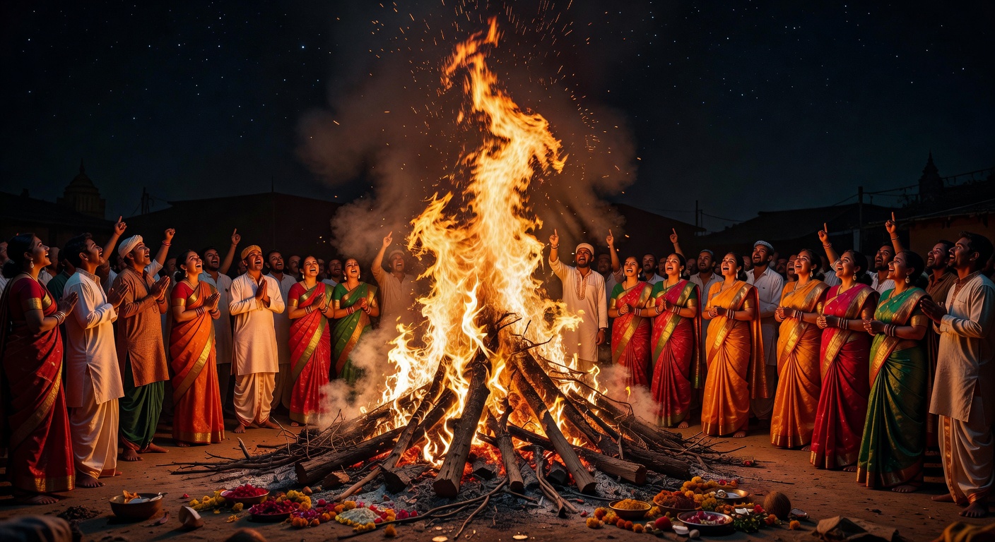 A symbolic representation of Holashtak showing the transition of seasons and traditional Hindu rituals before Holi